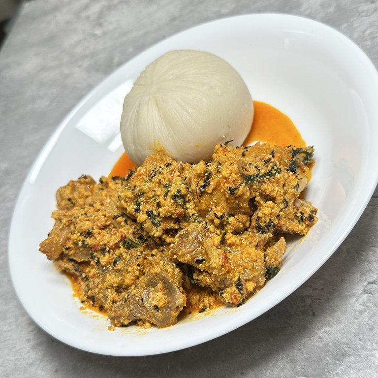 Poundo and Egusi with beef 