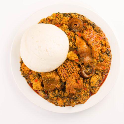 Semo and Egusi with Chicken and Beef